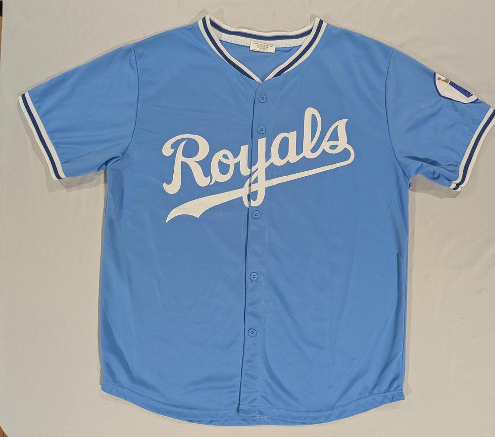 Kansas City Royals Jersey Mens XL Blue MLB Baseball Match Up Promotions Script